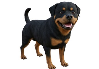 Fototapeta premium happy cute baby rottweiler dog pet, cartoon 3d render, white background