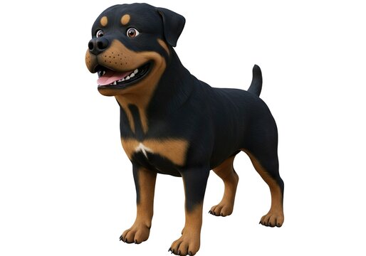 happy cute baby rottweiler dog pet, cartoon 3d render, white background