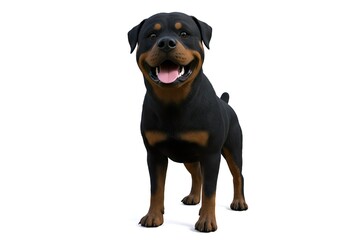 Fototapeta premium happy cute baby rottweiler dog pet, cartoon 3d render, white background