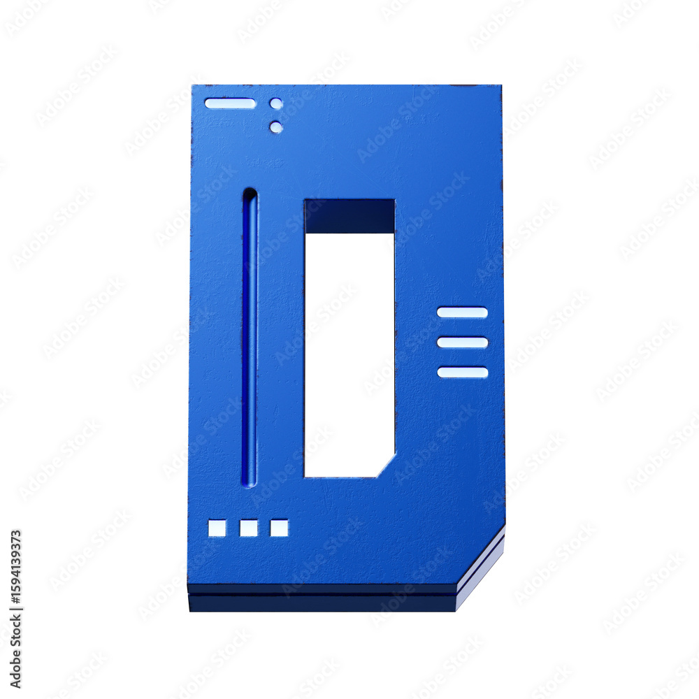 Fototapete futuristic style font concept. Numbers And Letters. 3d rendering isolated on black background