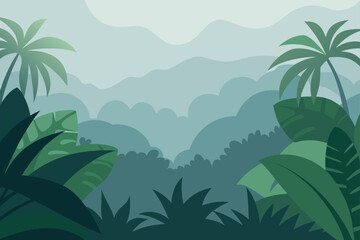 Serene Tropical Foliage With High Depth Foggy Background View