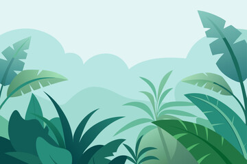 Serene Tropical Foliage With High Depth Foggy Background