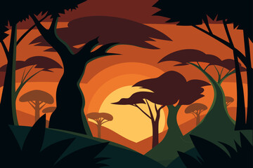 Sunset Lit Rainforest Canopy With Dramatic Shadows Art