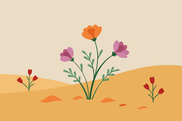 Watercolor Desert Wildflowers On Sandy Gradient Background Scene