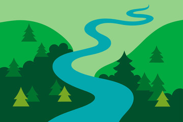 Winding River Seen From Above Through Green Forest