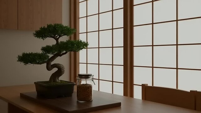 Bonsai tree in a Japanese-style room