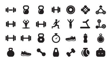 Fitness and Gym Icon Set - Workout, Exercise, and Training Symbols for Design

