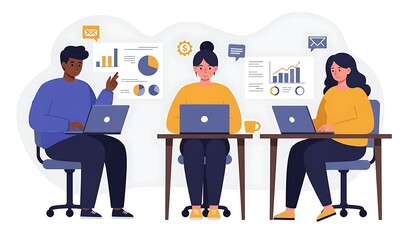 Diverse team members working collaboratively on data analysis.