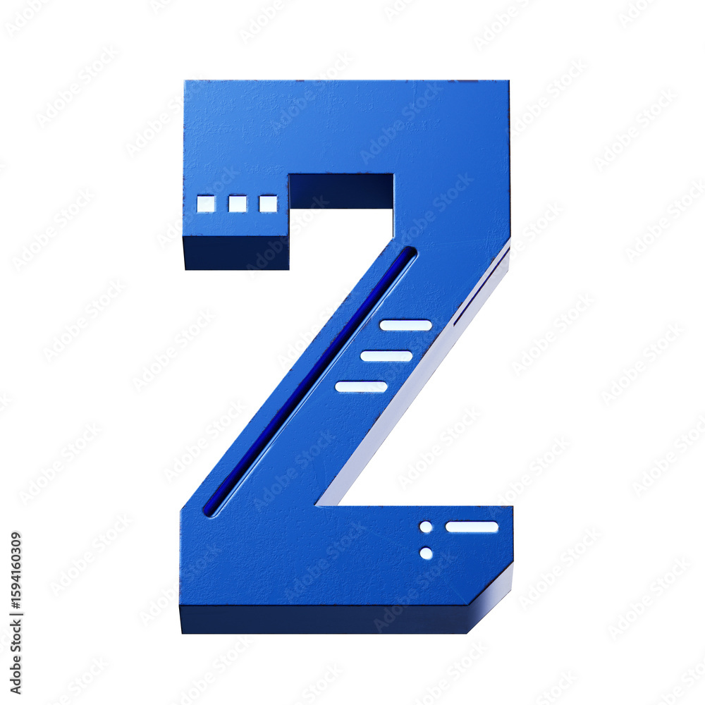 Fototapete futuristic style font concept. numbers and letters. 3d rendering isolated on black background