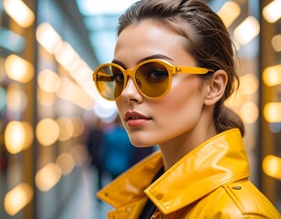 Woman in yellow sunglasses and jacket