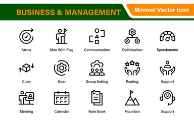 Business and management line icons set. Management icon collection. Project management icon collection. Time management and planning concept. Outline icon set.