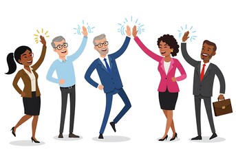 Diverse business professionals giving high fives.