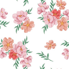 Obraz premium Vintage Anemone Watercolor Flower Seamless Pattern