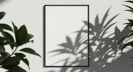 Blank Vertical Frame Mockup With Plant Shadows