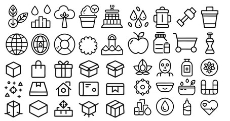 Fototapeta premium Healthy Lifestyle Line Icons – Wellness and Nutrition Outline Vector Set