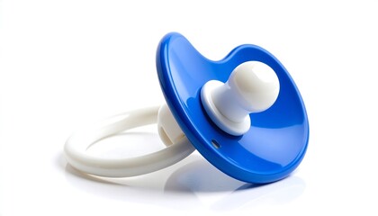 Blue Pacifier on White Baby Essentials Concept with Isolated Studio Shot, and Clean Background.