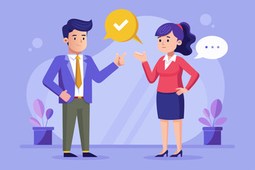 Business colleagues discussing ideas and reaching an agreement with a checkmark symbol