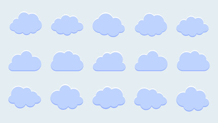 Cute Blue Cloud Icons Set – Minimal Style Vector