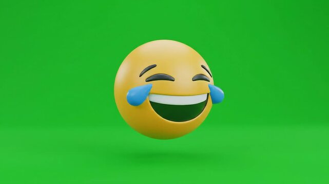Rolling 3D Laughing Emoji with Tears of Joy - Green Screen