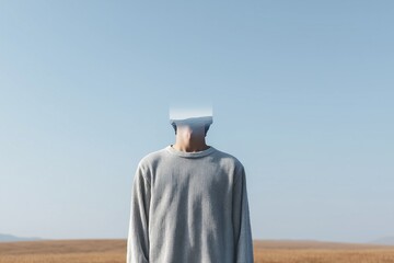 A person gasps for air but is blocked by an invisible wall in an open field. This image symbolizes the suffocating sensation of shortness of breath during a panic attack