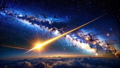 Meteor streakin through a dreamy, dark starfield, dreamy cosmic backgrounds