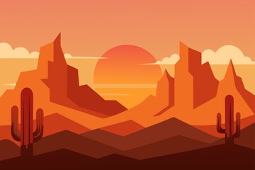 Arizona Desert Landscape Vector Illustration Wi