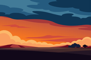 Obraz premium Dramatic Sky Over a Prairie Landscape at Sunset