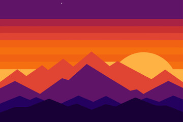 Orange and Purple Sunset Sky Above Snowy Mountains