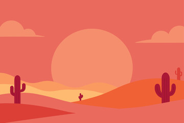 Tranquil Desert Scene With Orange Pink Sky and S