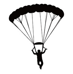 silhouette image of a skydiver with a transparent background