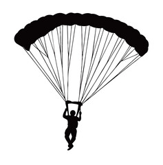 silhouette image of a skydiver with a transparent background