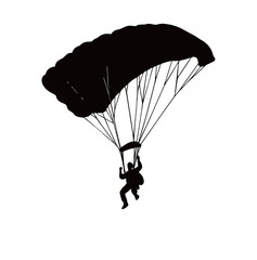 silhouette image of a skydiver with a transparent background