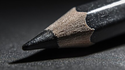 Detailed close-up of a black pencil with graphite point casting a faint