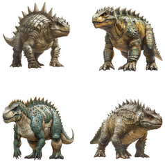 Fototapeta premium Four different armored dinosaur creatures isolated on transparent background