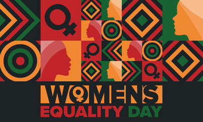 Fototapeta premium Women's Equality Day in United States. Female holiday, celebrated annually in August 26. Women right history month. Feminism concept. Poster, greeting card, banner and background. Vector illustration