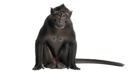 A sitting monkey with dark fur isolated on transparent background