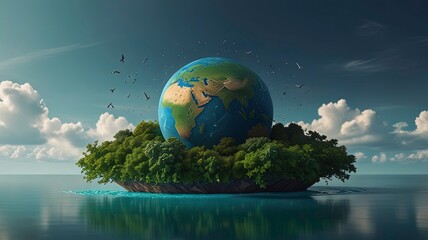 A vibrant blue and green eco Earth globe symbolizes environmental world protection, ecological conservation, and the urgent message of "Save the Planet" celebrated on Earth Day