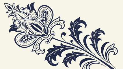 Classic Damask Pattern - Deep navy and metallic gold, ornate symmetrical motif, silky finish