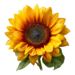 Fototapeta premium Bright Sunflower with Vibrant Yellow Petals and Green Leaves