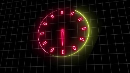 Glowing digital watch animation. Seamless loop with retro vibes. Neon clock animation. Retro futuristic glowing timepiece loop. - Powered by Adobe