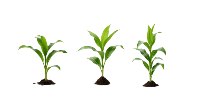 Young corn plant seedlings on transparent background png - Powered by Adobe