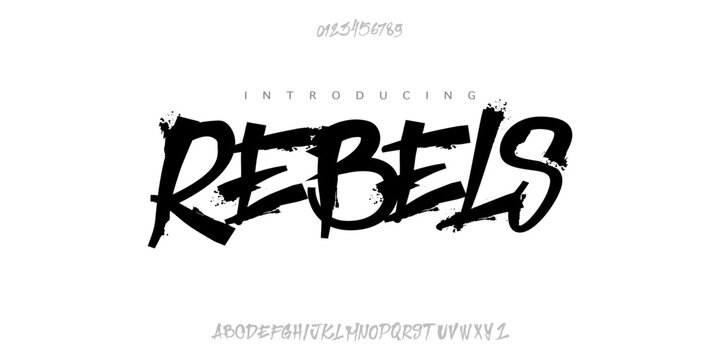 Font Rebels. Funky punk crayon drawn shapes and stickers. Rock style doodle collection with splash water or pencil texture. Young skulls, flames and rebel phrases. elements in punk grunge style.