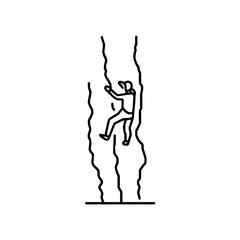 Illustration of a person climbing a rock wall with safety gear in a minimalist line drawing style art