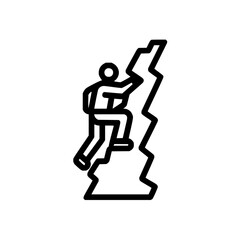 A minimalist line drawing depicting a climber scaling a jagged rock formation in black and white style