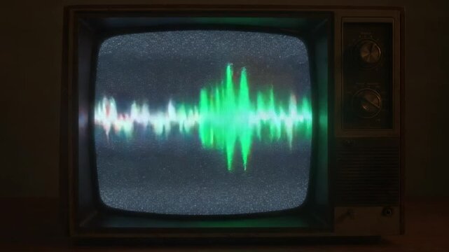 Vintage TV Displaying Colorful Audio Waveform Visuals