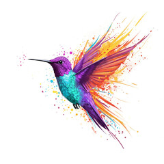 Fantasy world. Illustration of paradise hummingbird bird isolated on a white background. Abstract watercolor drawing.