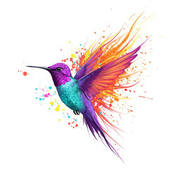Fantasy world. Illustration of paradise hummingbird bird isolated on a white background. Abstract watercolor drawing.