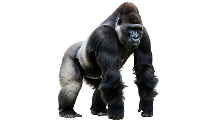 Fototapeta premium Majestic silverback gorilla standing proudly isolated on transparent background