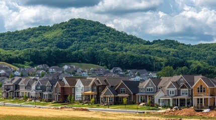 Fototapeta premium Suburban development in rural Tennessee showing freshly built