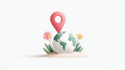 Explore the vibrant flat design of a world map adorned with playful flowers and a prominent location pin. Healthy Aging Month